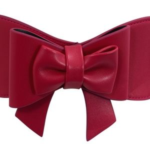 NWT Vintage Pin-up Hot Pink Bow Accent Elastic Stretch Waist Belt
